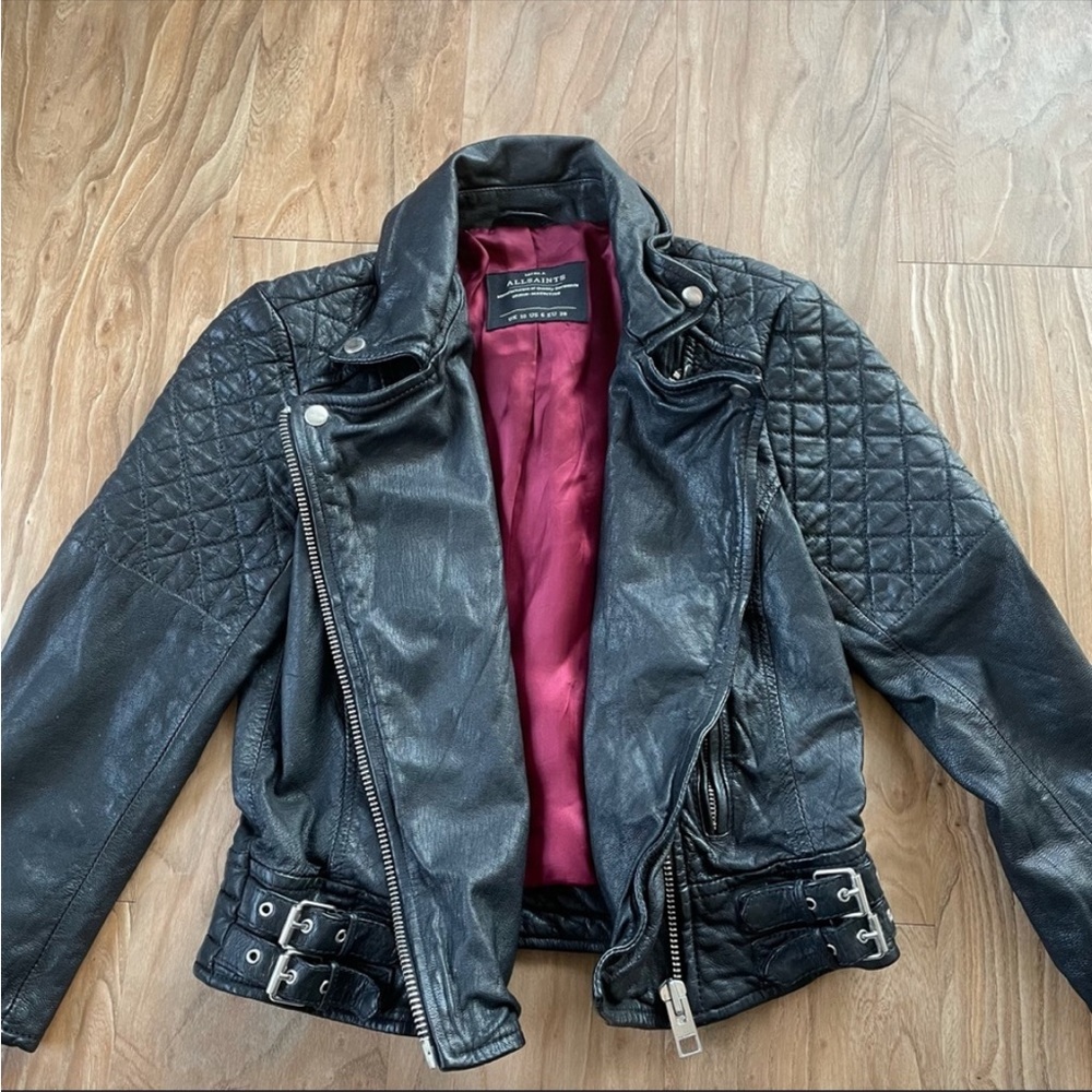 ALL SAINTS black leather Moto jacket - Picture 6 of 7